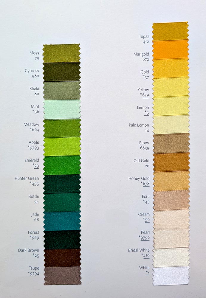 Berisfords double-faced satin ribbon shade card, page 3